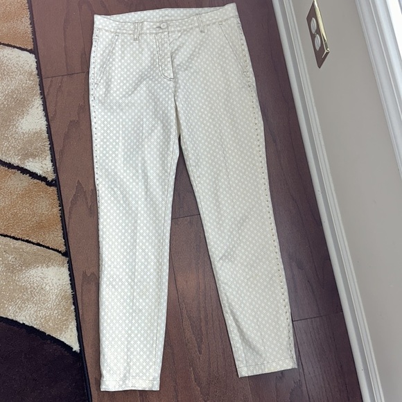 Jennifer Tattanelli Casini Tailored Ankle Pants Cropped Printed White & Gold W 6 - Picture 11 of 15